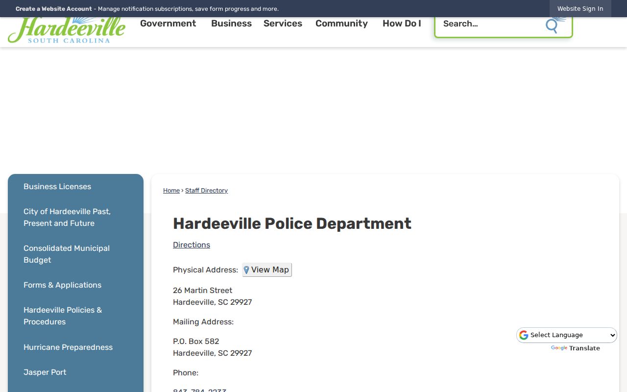 Hardeeville criminal history police directory and records staff