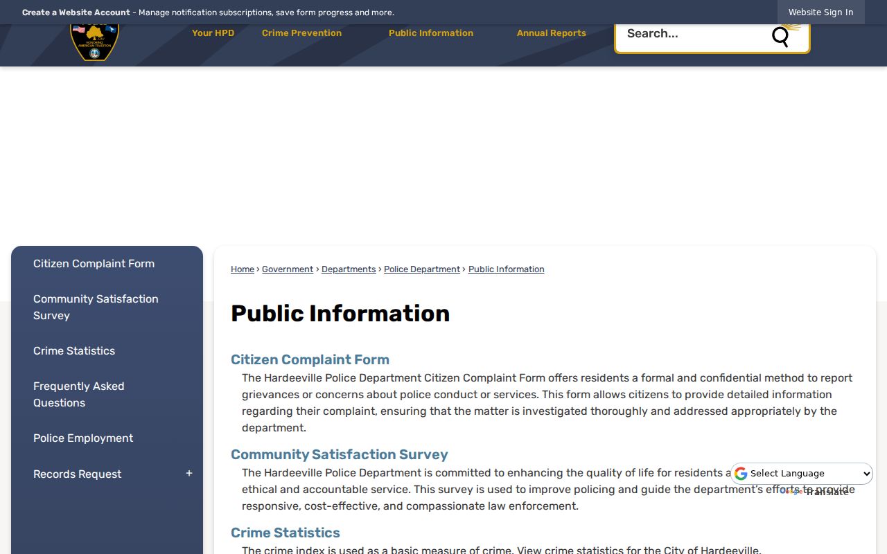 Hardeeville criminal records public information and police statistics page