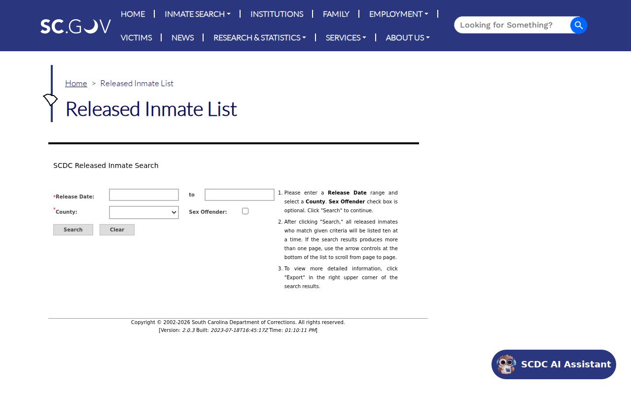 Jasper County arrest history South Carolina released inmate list