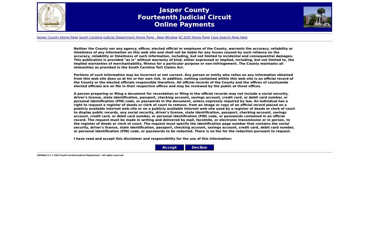 Jasper County criminal court case online payment page