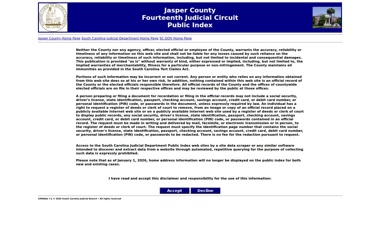 Jasper County criminal case record Public Index search