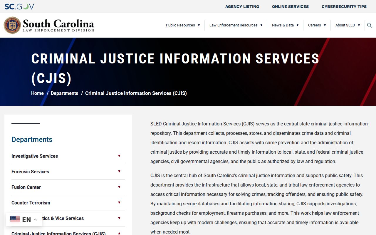 Jasper County criminal record flow into SLED CJIS