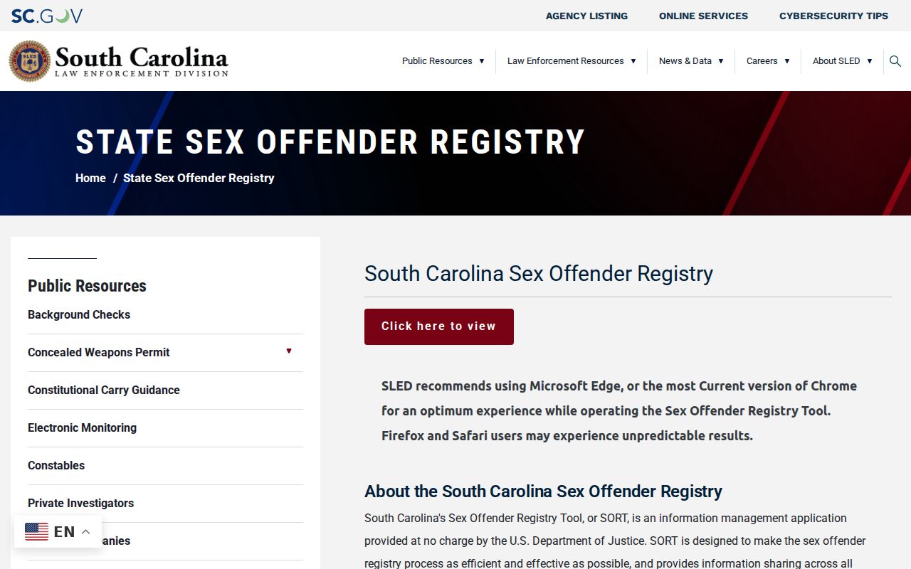 Jasper County sex offender check at the South Carolina registry gateway