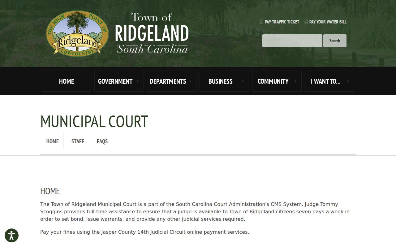 Ridgeland criminal record court CMS and ticket services